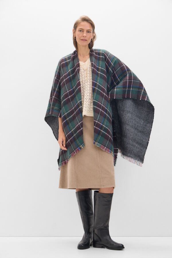 Cortefiel Poncho reversible tartan Estampado verde