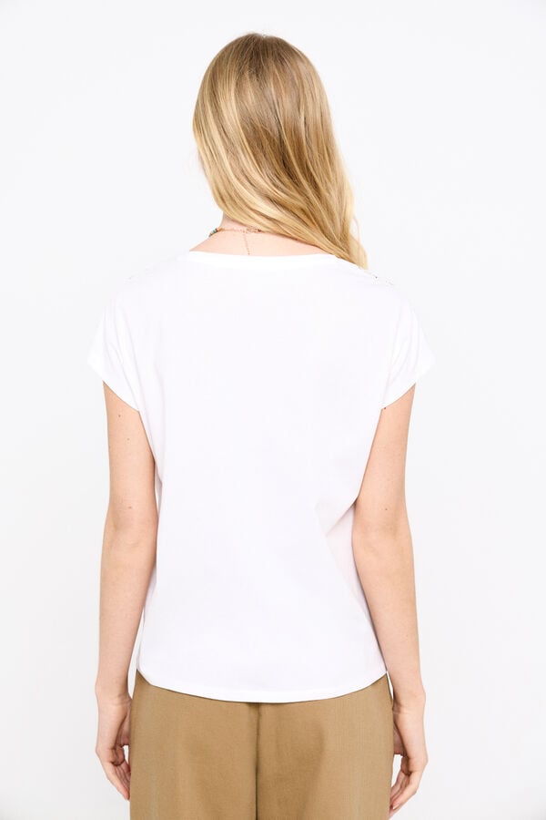 Cortefiel Camiseta básica puntilla Blanco