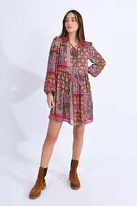 Cortefiel Printed tie-front long-sleeved dress Multicolour