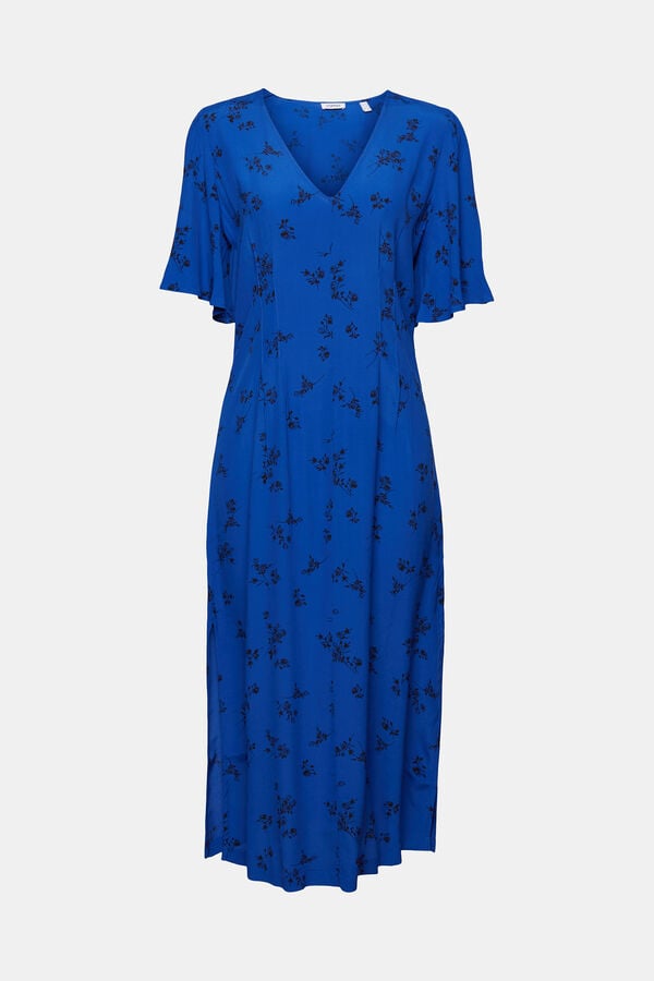 Cortefiel Floral print viscose midi dress Printed blue