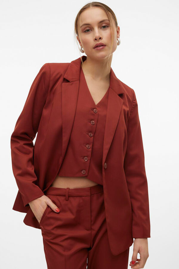 Vero Moda Blazer larga con hombreras Marrón oscuro