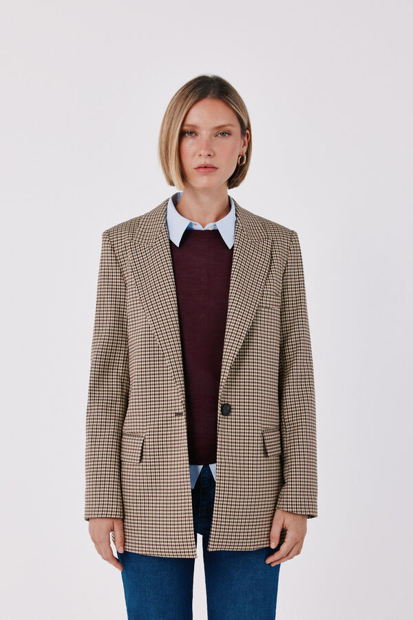 Cortefiel Checked fabric women's blazer Maroon