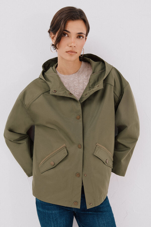 Cortefiel Short jacket with snap buttons Kaki