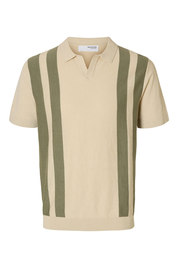 Selected Polo de malha com gola aberta Cinzento