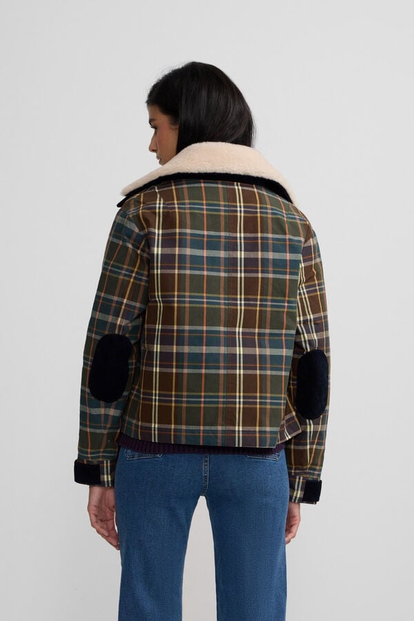 Silbon Blusão de borrego xadrez encerada Verde