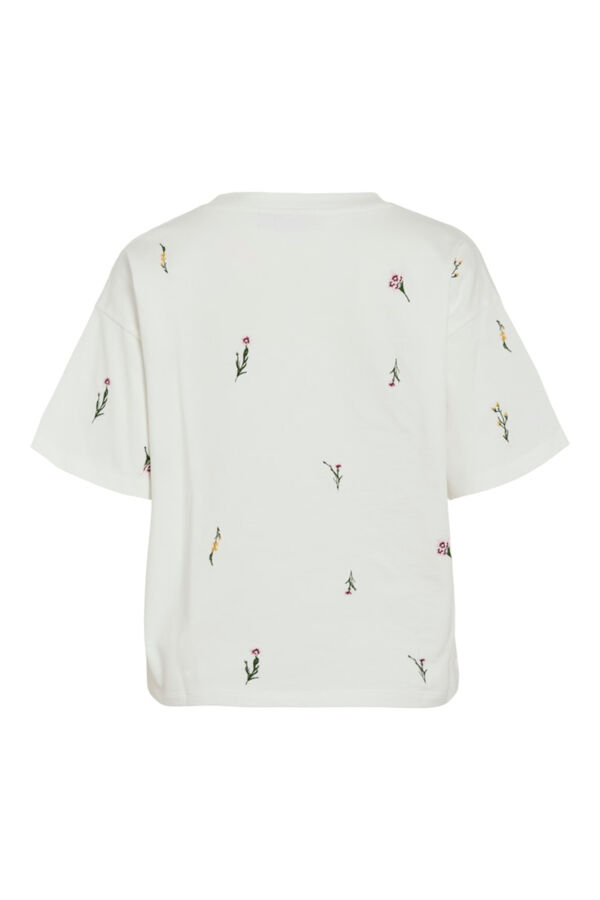 Vila Embroidered organic cotton short sleeve T-shirt Printed white
