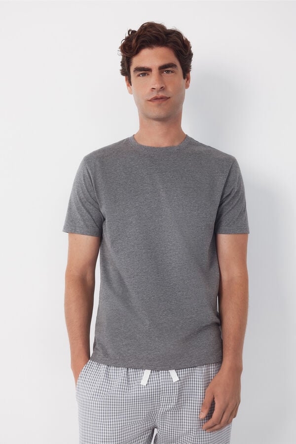 Cortefiel Jersey-knit and fabric pyjama set Grey