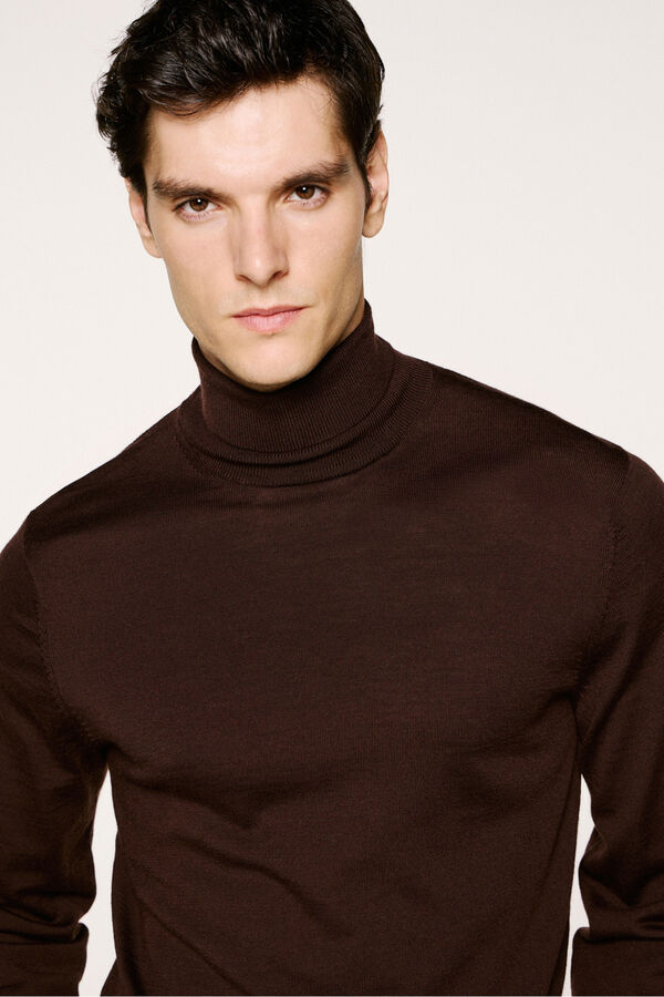 Selected Camisola de gola alta 100% lã merino Castanho