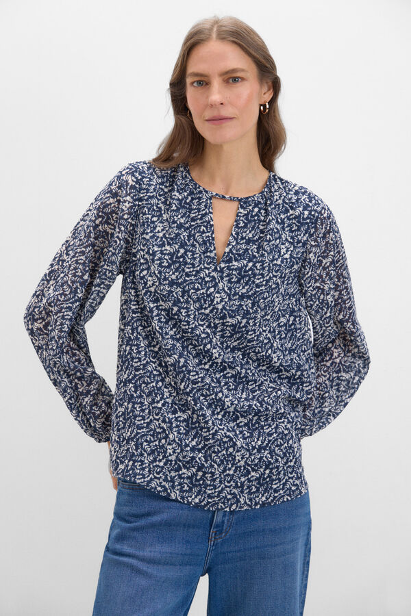 Cortefiel Textured fabric blouse Printed blue