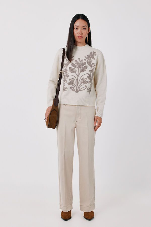 Cortefiel Floral embroidered jumper Beige