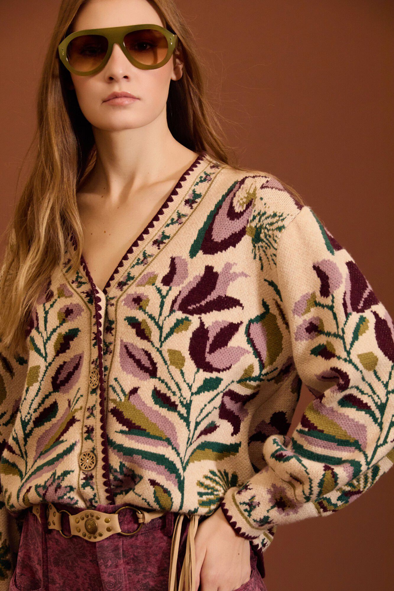Meisie Casaco de malha jacquard floral