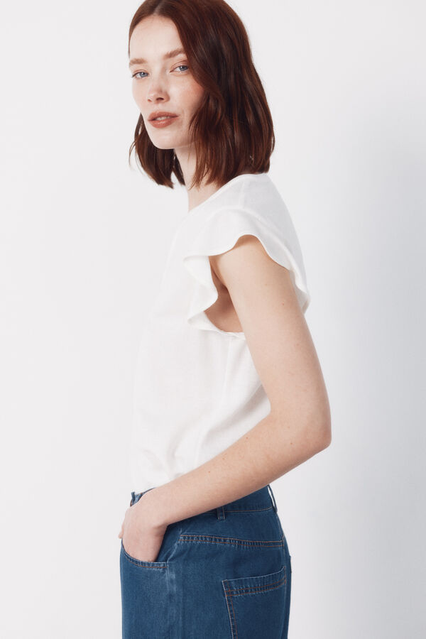 Cortefiel Flounced sleeve t-shirt White