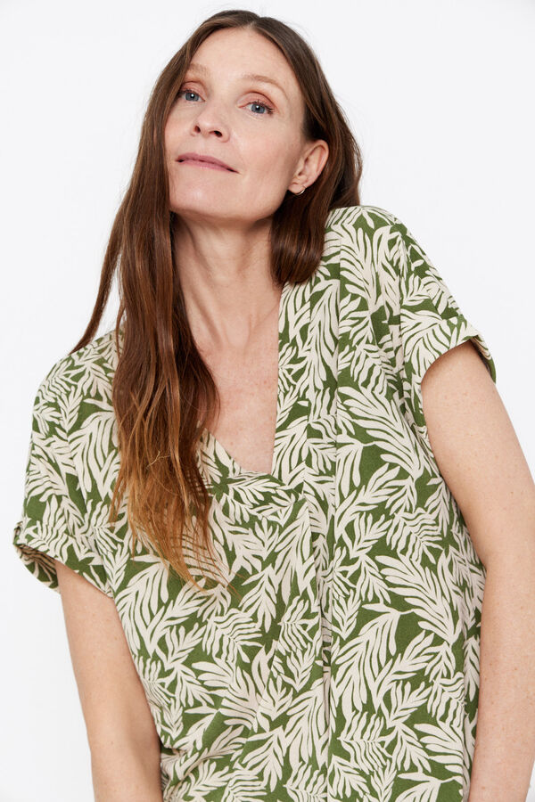 Cortefiel Pleated jersey-knit top Printed green