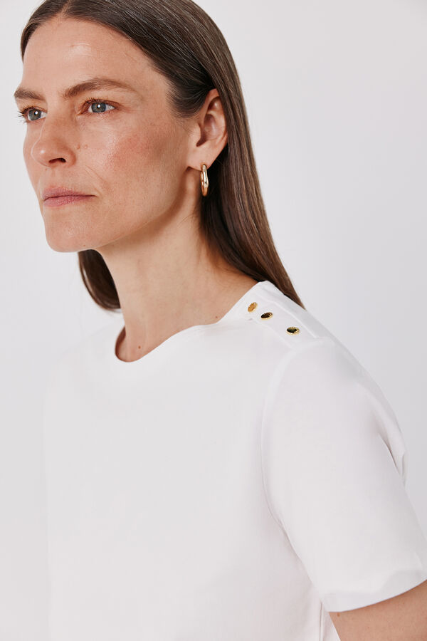 Cortefiel Gold button basic T-shirt White