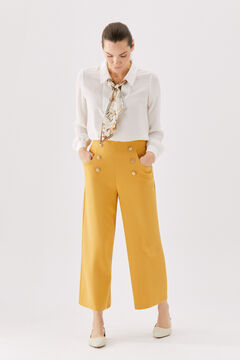 Cortefiel Cropped trousers with gold buttons Yellow