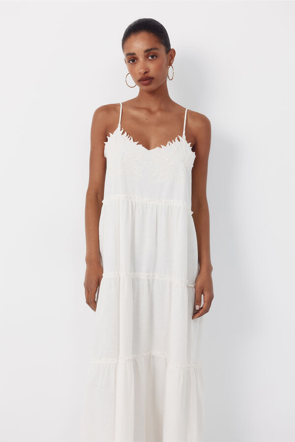 Cortefiel Floral embroidered dress Ivory