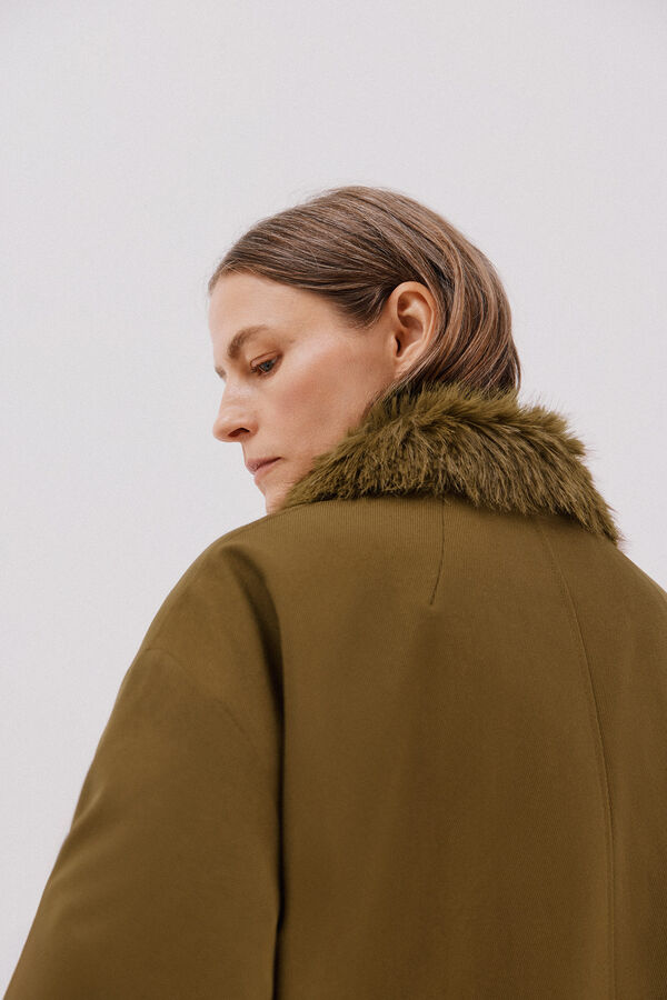 Cortefiel Parka with fur neck Dark brown