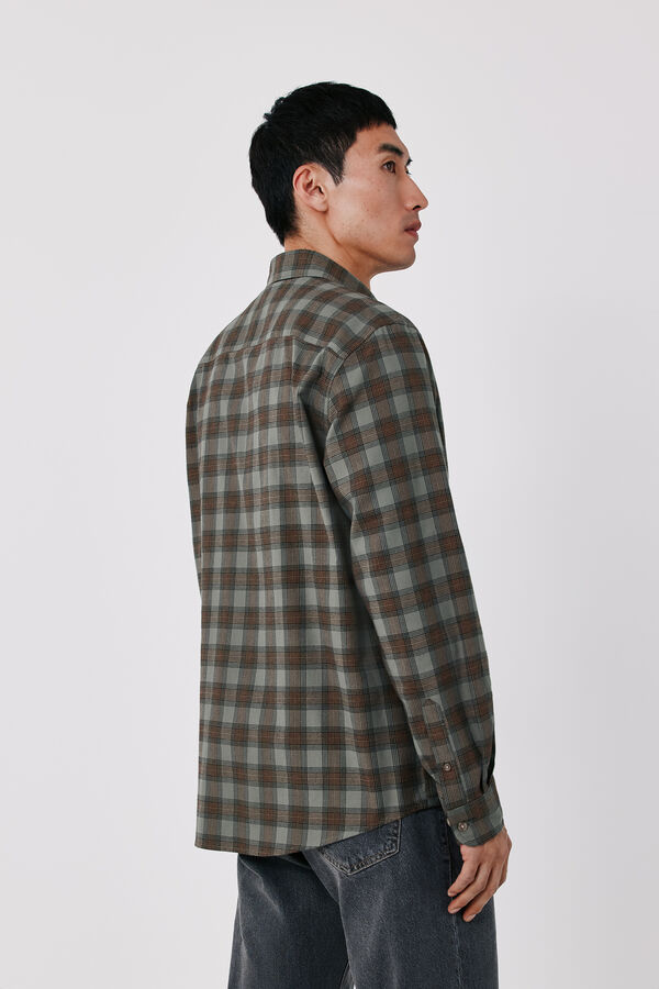 Cortefiel Cotton plaid shirt Kaki