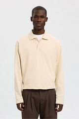 Selected Polo jacquard de manga manga 100% algodão orgânico Tostado