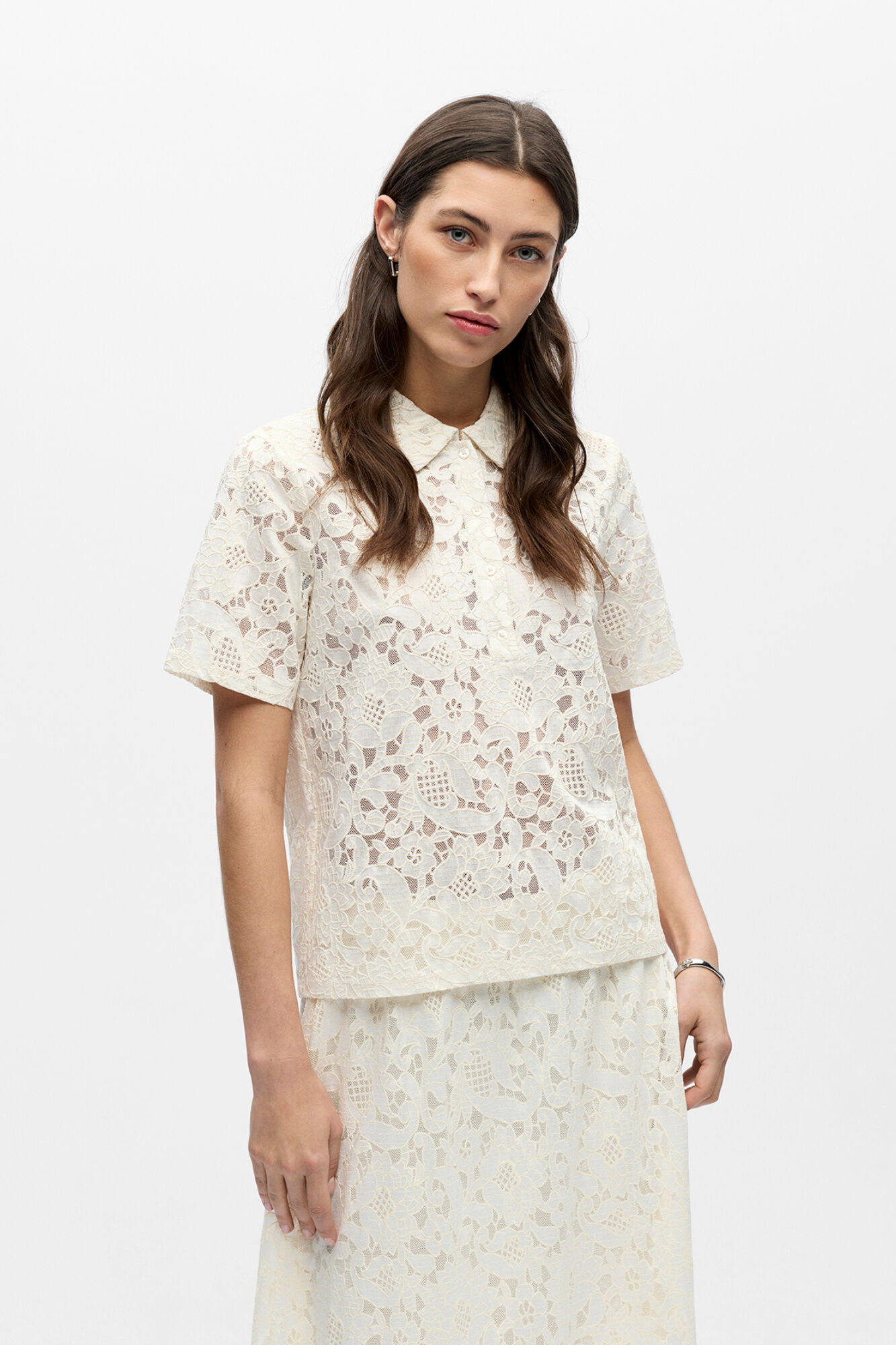 Object Polo de manga curta em renda