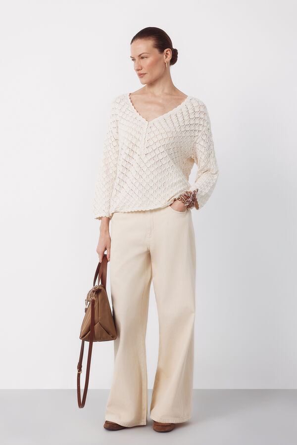 Cortefiel Openwork button jumper Ivory