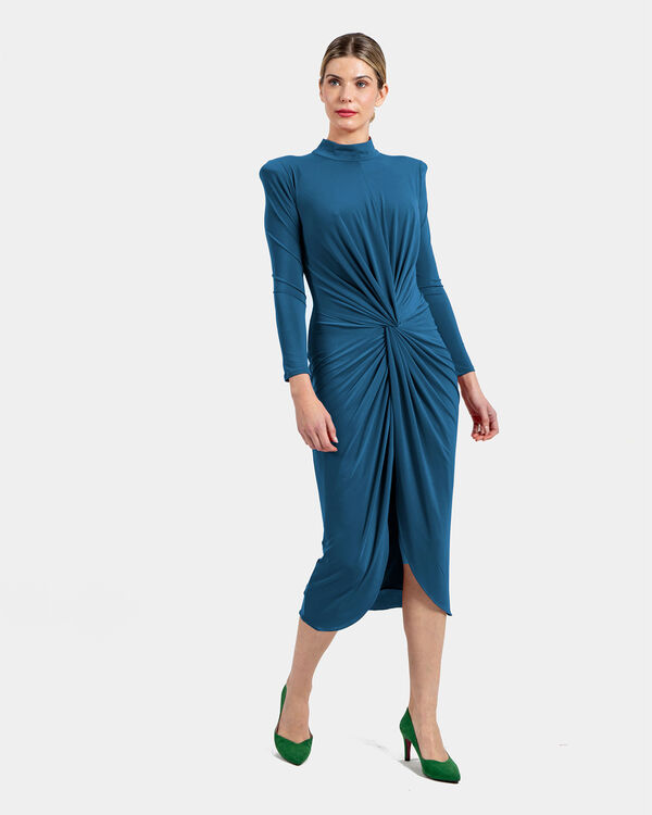 Cuplé Vestido midi com nó frontal Azul