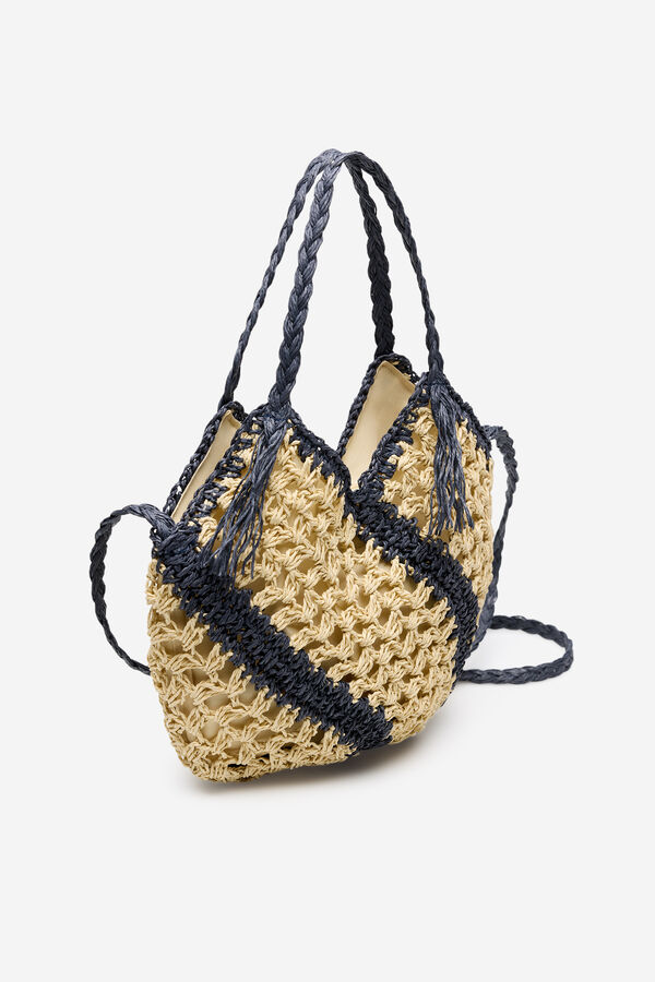 Cortefiel Raffia braided crossbody Nude