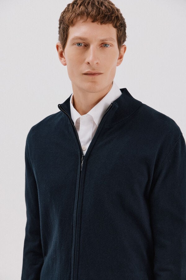 Cortefiel Cotton and cashmere cardigan  Navy