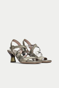 Cortefiel Leather and vinyl heeled sandal Pink