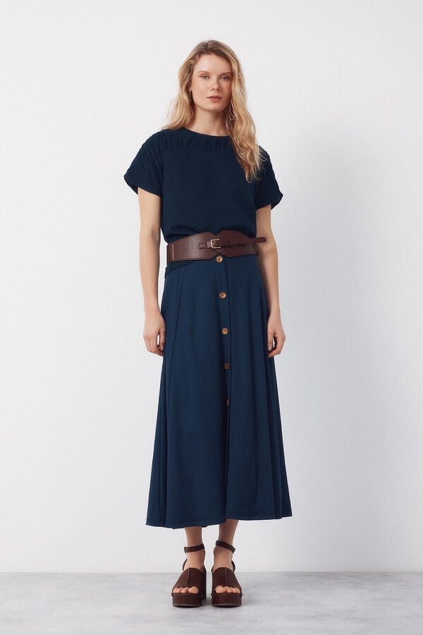 Cortefiel Ruched yoke t-shirt Navy