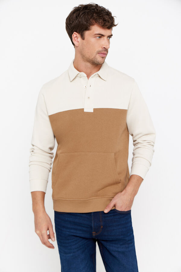 Cortefiel Block sweatshirt with polo shirt collar Beige