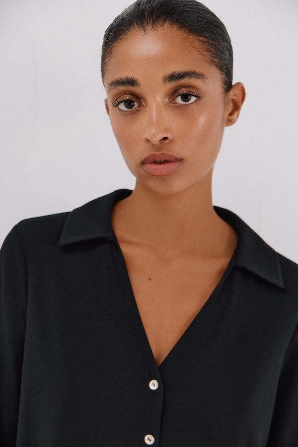 Cortefiel Elastic buttons shirt Black