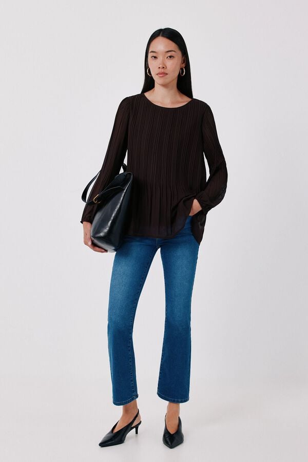 Cortefiel Pleated blouse Dark brown