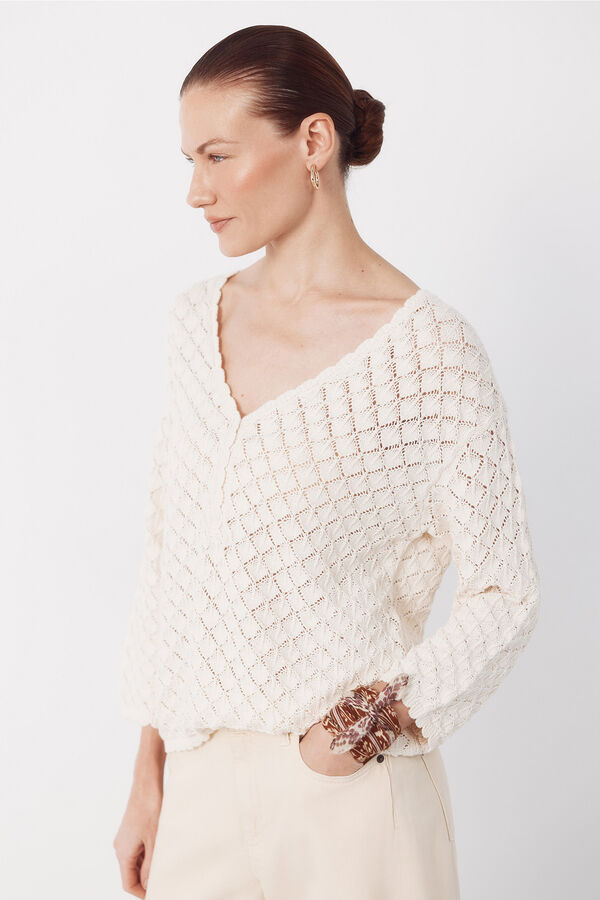 Cortefiel Openwork button jumper Ivory