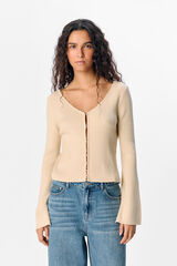 Object Cardigan canelado com detalhe de pérola Cinzento