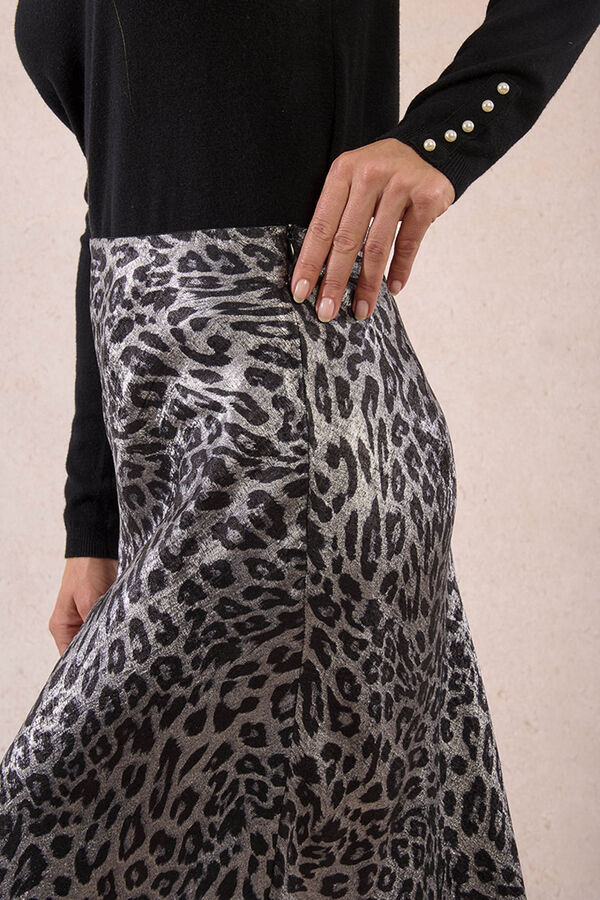 Molly Bracken Saia longa de cetim com estampado Cinzento
