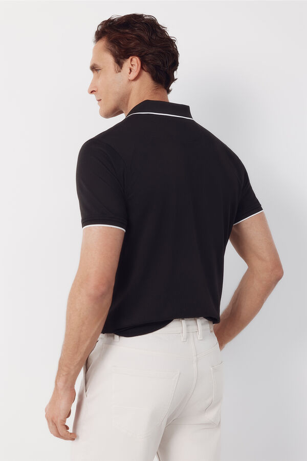 Cortefiel COOLMAX&reg; jacquard collar polo shirt Black