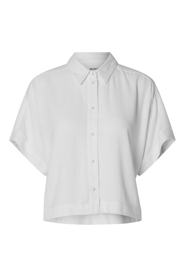 Cortefiel Camisa de manga corta de lino. Regular Fit. Blanco