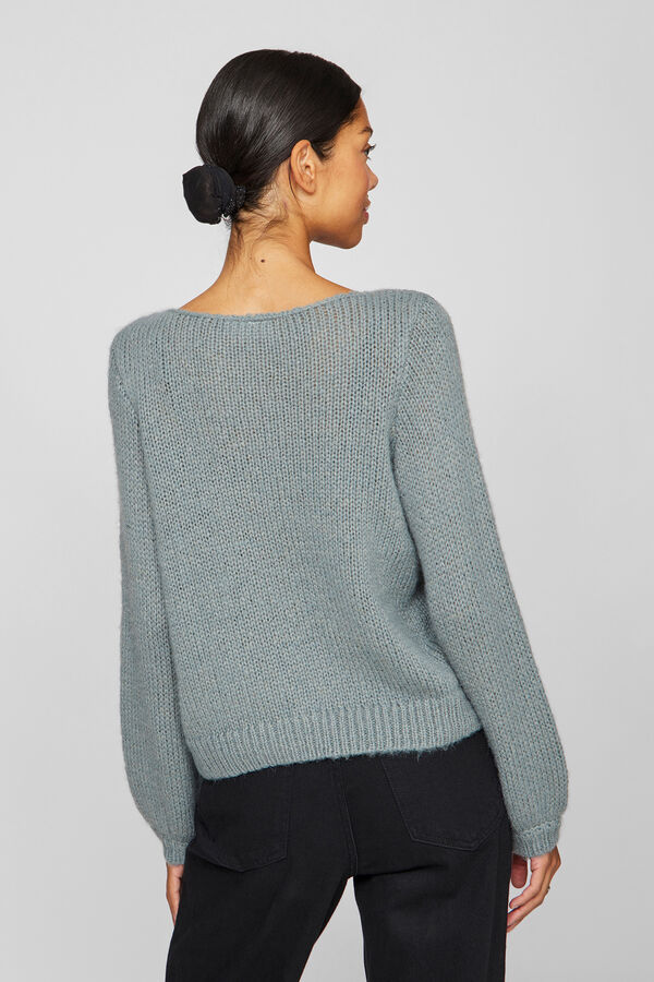 Vila Jersey-knit sweater with embroidered flower detail Kaki