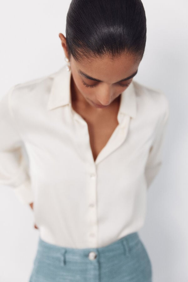 Cortefiel Satin-finish shirt Ivory