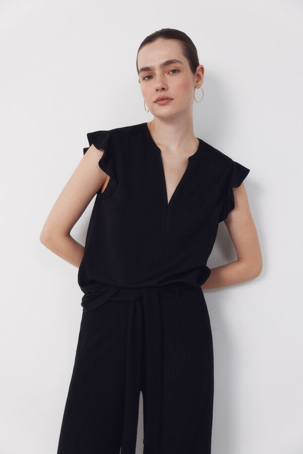 Cortefiel Flounced sleeve t-shirt Black