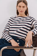 Cortefiel Boat neck T-shirt with buttons Printed blue