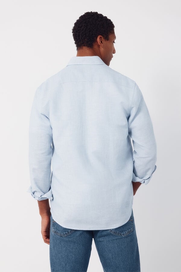 Cortefiel Camisa em linho e algod&atilde;o &agrave;s riscas Azul