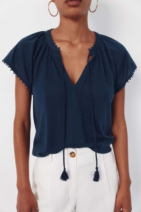 Cortefiel Flowy t-shirt with trim Navy