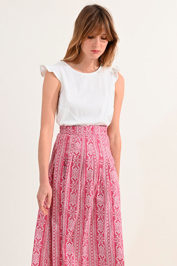 Cortefiel Long printed skirt with pleats Pink