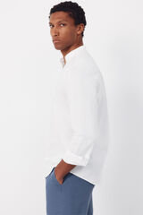 Cortefiel Plain linen cotton mandarin collar shirt White