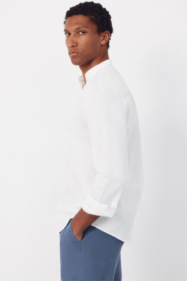 Cortefiel Plain linen cotton mandarin collar shirt White