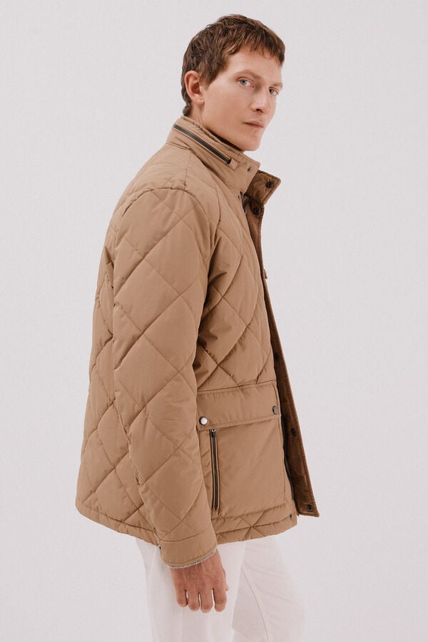 Cortefiel Diamond quilted jacket Camel