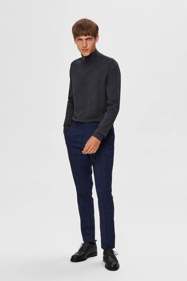 Selected Camisola de malha com meio fecho-&eacute;clair 100% algod&atilde;o Cinzento