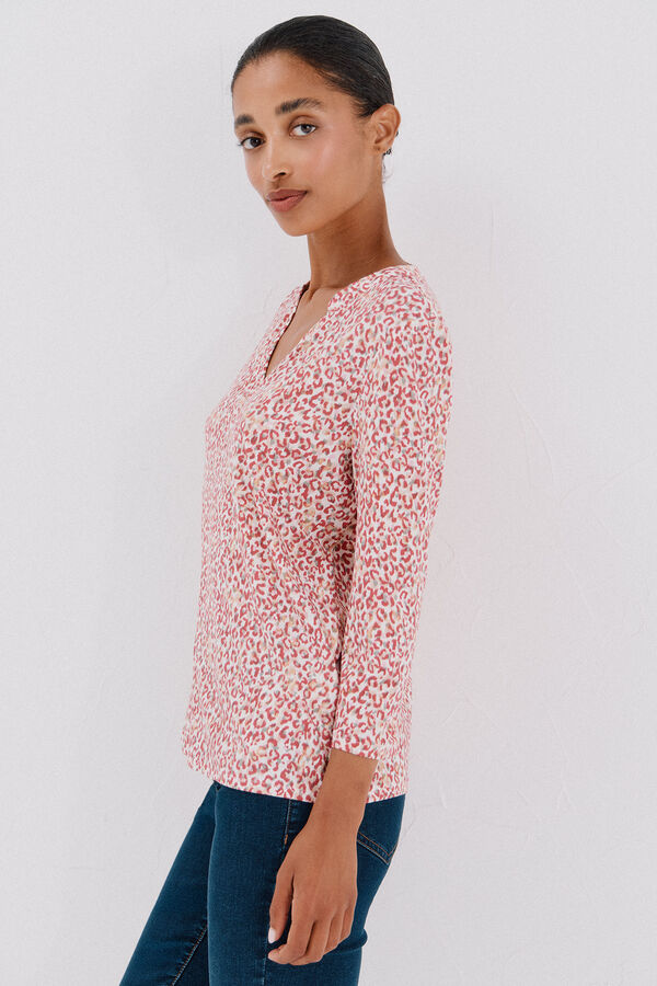 Cortefiel Basic mandarin neckline -shirt Printed red